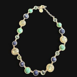 Blue Green Gemstone Statement Necklace Gold Boho Jewelry